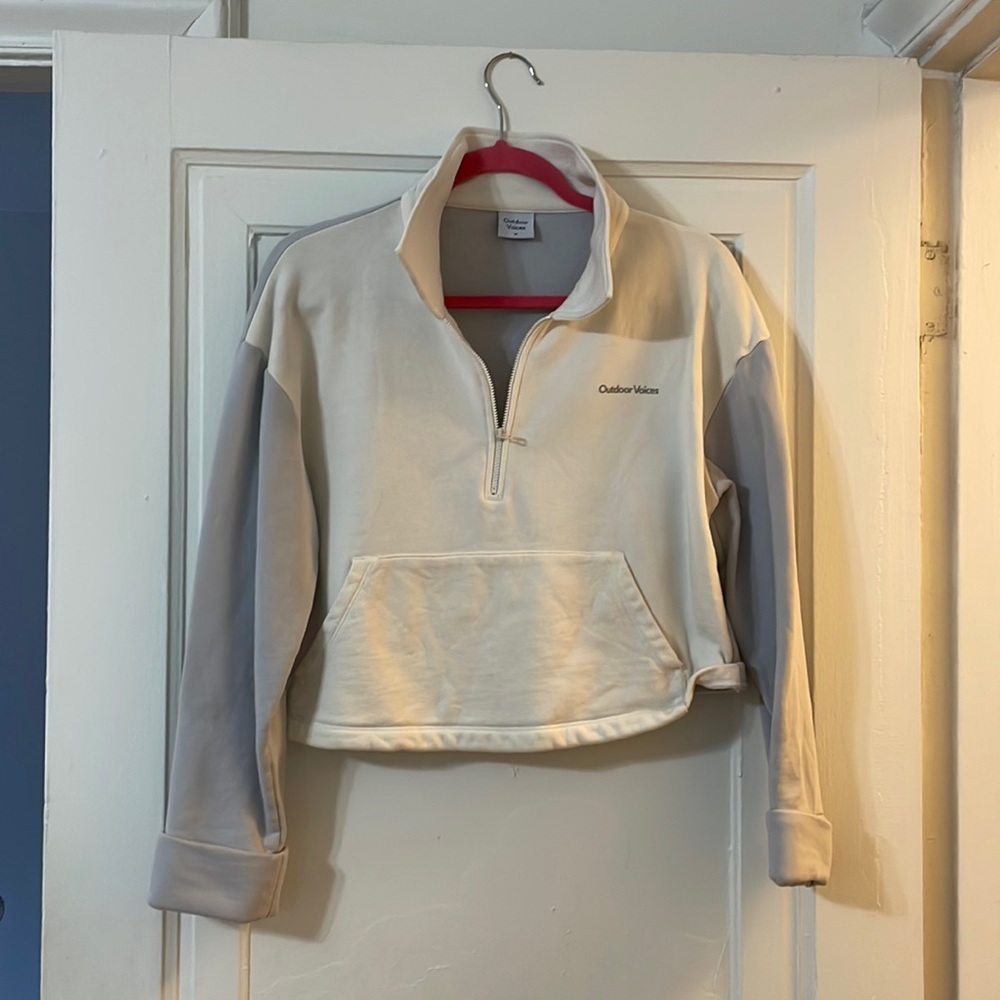 Outdoor voices pickup cropped quarter zip french terry sweatshirt